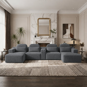 English Elm Modern U-Shaped Corduroy Sectional Sofa with Cup Holders for Spacious Living Rooms W5156S00008