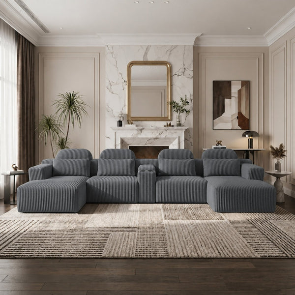 English Elm Modern U-Shaped Corduroy Sectional Sofa with Cup Holders for Spacious Living Rooms W5156S00008