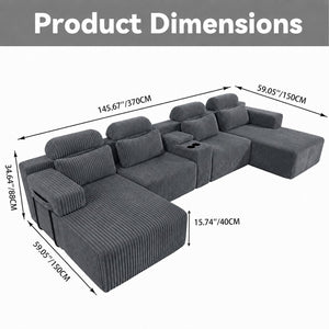 English Elm Modern U-Shaped Corduroy Sectional Sofa with Cup Holders for Spacious Living Rooms W5156S00008