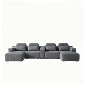 English Elm Modern U-Shaped Corduroy Sectional Sofa with Cup Holders for Spacious Living Rooms W5156S00008