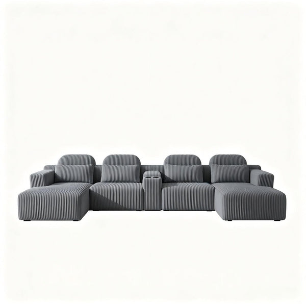 English Elm Modern U-Shaped Corduroy Sectional Sofa with Cup Holders for Spacious Living Rooms W5156S00008