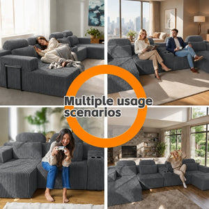 English Elm Modern U-Shaped Corduroy Sectional Sofa with Cup Holders for Spacious Living Rooms W5156S00008