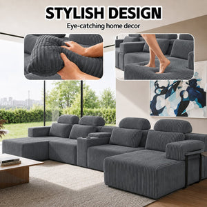 English Elm Modern U-Shaped Corduroy Sectional Sofa with Cup Holders for Spacious Living Rooms W5156S00008