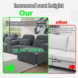 English Elm Modern U-Shaped Corduroy Sectional Sofa with Cup Holders for Spacious Living Rooms W5156S00008