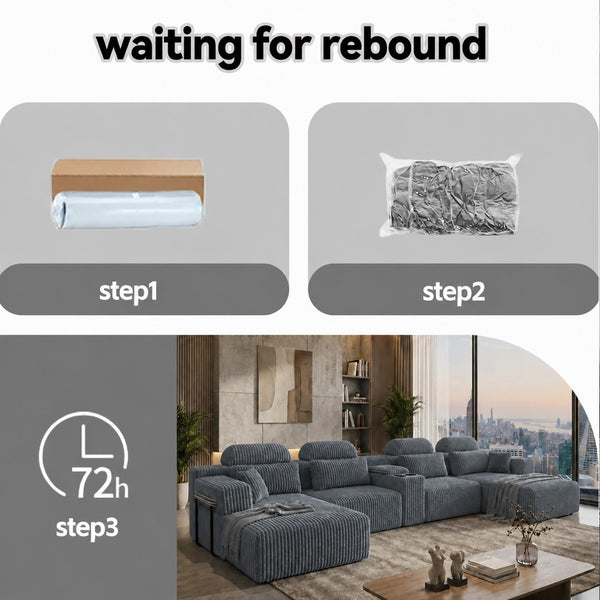 English Elm Modern U-Shaped Corduroy Sectional Sofa with Cup Holders for Spacious Living Rooms W5156S00008