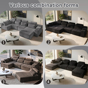 English Elm Modern U-Shaped Corduroy Sectional Sofa with Cup Holders for Spacious Living Rooms W5156S00008