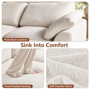 English Elm 126 Inch U-Shaped Chenille Cloud Sectional with Walnut Console Cup Holders Deep Seat White W5156S00009