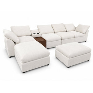 English Elm 155 Inch Modular U Shaped Chenille Sectional Sofa with Console and Dual Ottomans White W5156S00010