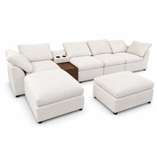 English Elm 155 Inch Modular U Shaped Chenille Sectional Sofa with Console and Dual Ottomans White W5156S00010