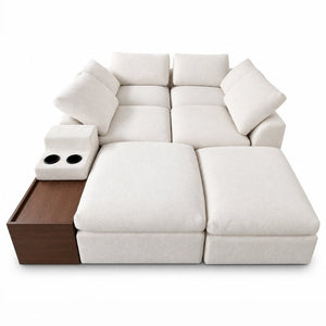 English Elm 155 Inch Modular U Shaped Chenille Sectional Sofa with Console and Dual Ottomans White W5156S00010