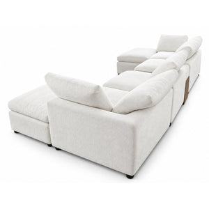 English Elm 155 Inch Modular U Shaped Chenille Sectional Sofa with Console and Dual Ottomans White W5156S00010