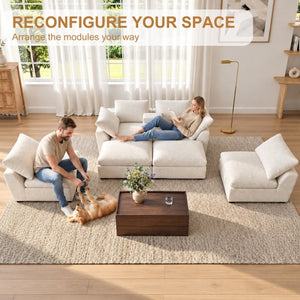 English Elm 155 Inch Modular U Shaped Chenille Sectional Sofa with Console and Dual Ottomans White W5156S00010