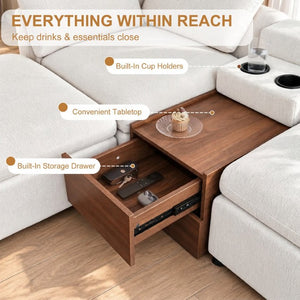 English Elm 155 Inch Modular U Shaped Chenille Sectional Sofa with Console and Dual Ottomans White W5156S00010