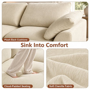 English Elm 126 Inch U-Shaped Chenille Cloud Sectional with Walnut Console Cup Holders Deep Seat Apricot W5156S00012