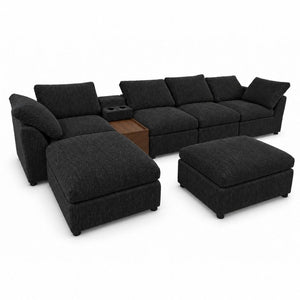 English Elm 155 Inch Modular U Shaped Chenille Sectional Sofa with Console and Dual Ottomans Black W5156S00013