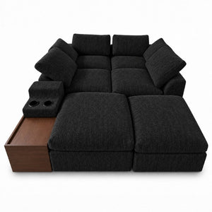 English Elm 155 Inch Modular U Shaped Chenille Sectional Sofa with Console and Dual Ottomans Black W5156S00013