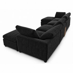 English Elm 155 Inch Modular U Shaped Chenille Sectional Sofa with Console and Dual Ottomans Black W5156S00013