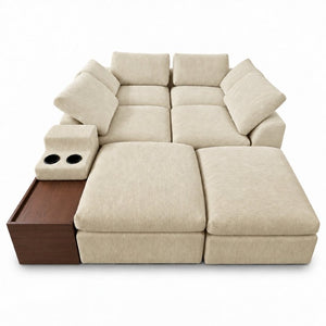 English Elm 155 Inch Modular U Shaped Chenille Sectional Sofa with Console and Dual Ottomans Apricot W5156S00014