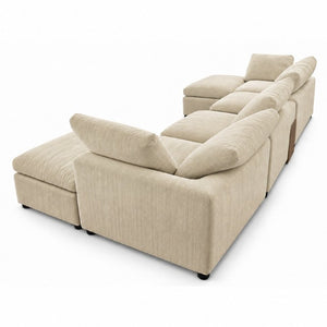 English Elm 155 Inch Modular U Shaped Chenille Sectional Sofa with Console and Dual Ottomans Apricot W5156S00014