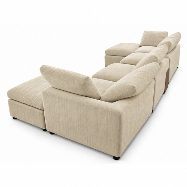 English Elm 155 Inch Modular U Shaped Chenille Sectional Sofa with Console and Dual Ottomans Apricot W5156S00014