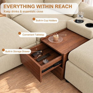 English Elm 155 Inch Modular U Shaped Chenille Sectional Sofa with Console and Dual Ottomans Apricot W5156S00014