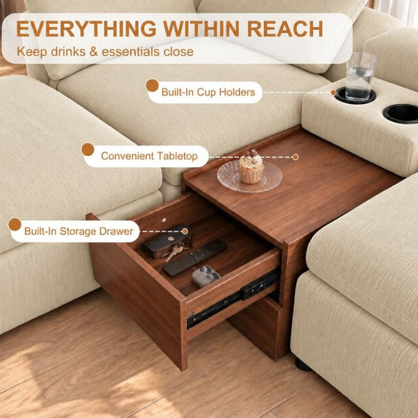 English Elm 155 Inch Modular U Shaped Chenille Sectional Sofa with Console and Dual Ottomans Apricot W5156S00014