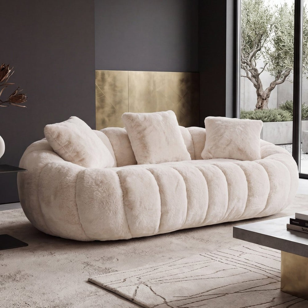 English Elm Floral-shaped Faux Fur Two Seater Sofa Sculptural Petal Design for Modern Living Rooms Beige W5188P450362