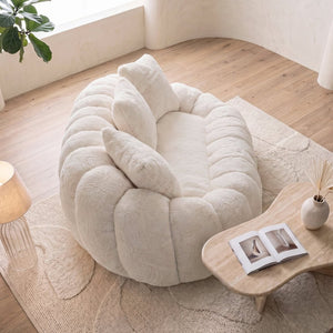 English Elm Floral-shaped Faux Fur Two Seater Sofa Sculptural Petal Design for Modern Living Rooms Beige W5188P450362