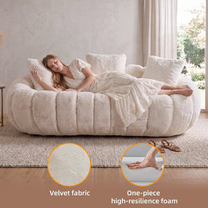 English Elm Floral-shaped Faux Fur Two Seater Sofa Sculptural Petal Design for Modern Living Rooms Beige W5188P450362