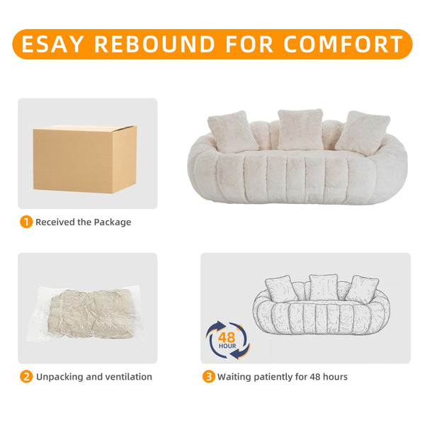 English Elm Floral-shaped Faux Fur Two Seater Sofa Sculptural Petal Design for Modern Living Rooms Beige W5188P450362