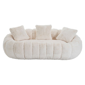 English Elm Floral-shaped Faux Fur Two Seater Sofa Sculptural Petal Design for Modern Living Rooms Beige W5188P450362