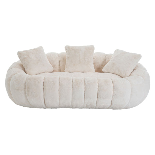English Elm Floral-shaped Faux Fur Two Seater Sofa Sculptural Petal Design for Modern Living Rooms Beige W5188P450362