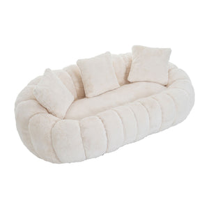 English Elm Floral-shaped Faux Fur Two Seater Sofa Sculptural Petal Design for Modern Living Rooms Beige W5188P450362
