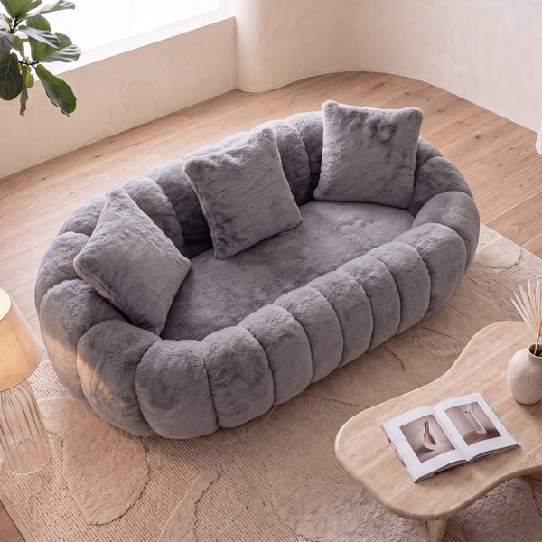 English Elm Floral-shaped Faux Fur Two Seater Sofa Sculptural Petal Design for Modern Living Rooms Gray W5188P450364