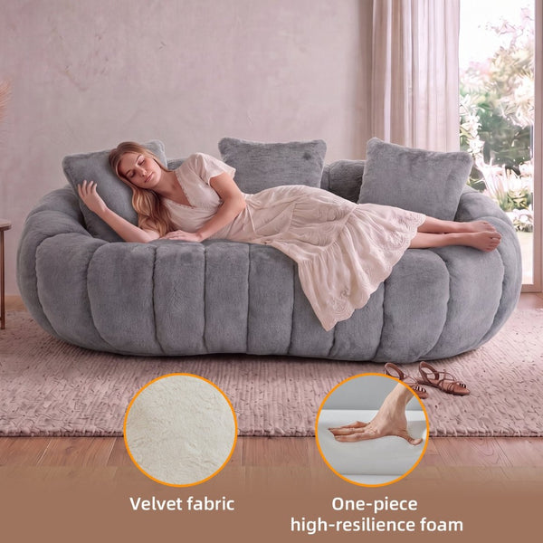 English Elm Floral-shaped Faux Fur Two Seater Sofa Sculptural Petal Design for Modern Living Rooms Gray W5188P450364
