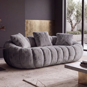 English Elm Floral-shaped Faux Fur Two Seater Sofa Sculptural Petal Design for Modern Living Rooms Gray W5188P450364