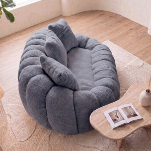 English Elm Floral-shaped Faux Fur Two Seater Sofa Sculptural Petal Design for Modern Living Rooms Gray W5188P450364