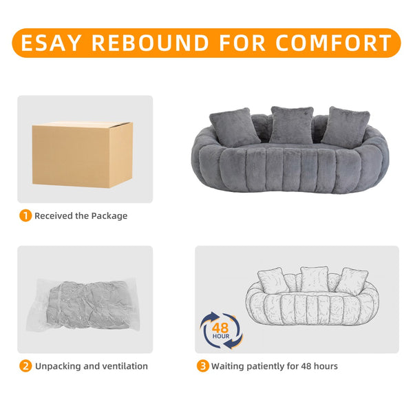 English Elm Floral-shaped Faux Fur Two Seater Sofa Sculptural Petal Design for Modern Living Rooms Gray W5188P450364