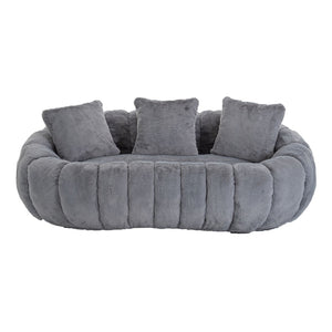 English Elm Floral-shaped Faux Fur Two Seater Sofa Sculptural Petal Design for Modern Living Rooms Gray W5188P450364