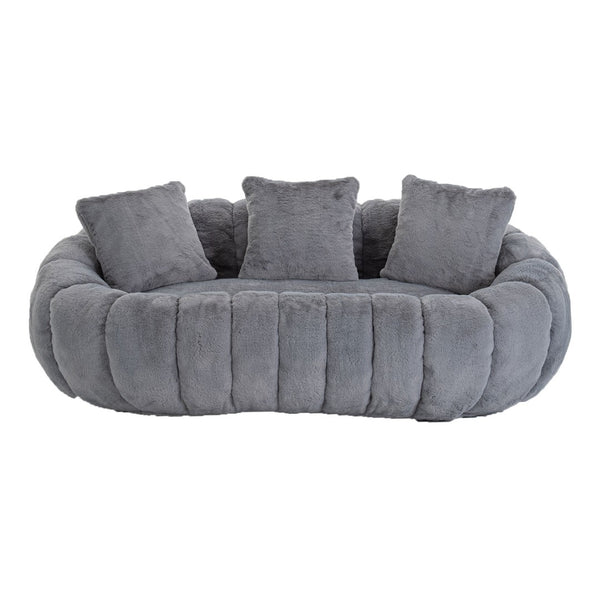 English Elm Floral-shaped Faux Fur Two Seater Sofa Sculptural Petal Design for Modern Living Rooms Gray W5188P450364