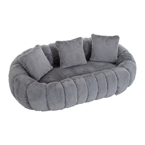 English Elm Floral-shaped Faux Fur Two Seater Sofa Sculptural Petal Design for Modern Living Rooms Gray W5188P450364