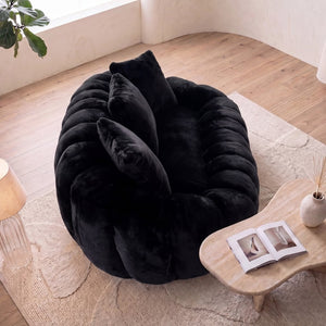 English Elm Floral-shaped Faux Fur Two Seater Sofa Sculptural Petal Design for Modern Living Rooms Black W5188P450365