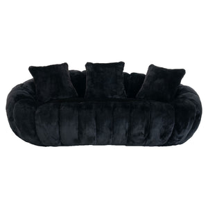 English Elm Floral-shaped Faux Fur Two Seater Sofa Sculptural Petal Design for Modern Living Rooms Black W5188P450365