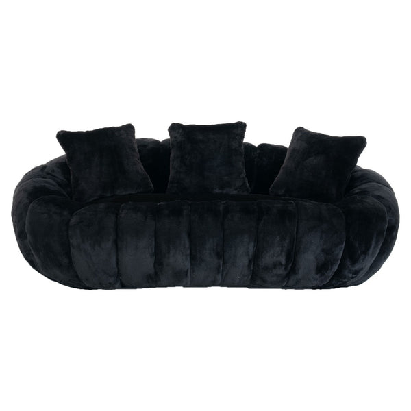 English Elm Floral-shaped Faux Fur Two Seater Sofa Sculptural Petal Design for Modern Living Rooms Black W5188P450365