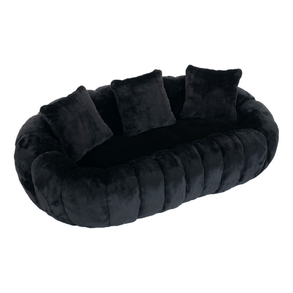 English Elm Floral-shaped Faux Fur Two Seater Sofa Sculptural Petal Design for Modern Living Rooms Black W5188P450365