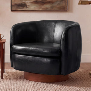 English Elm Mistpeople Swivel Barrel Chair Upholstered Round Seat Solid Wood Base Compact Accent Black W5188P509314