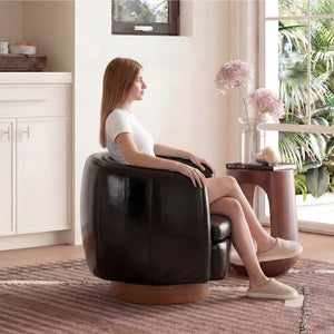 English Elm Mistpeople Swivel Barrel Chair Upholstered Round Seat Solid Wood Base Compact Accent Black W5188P509314