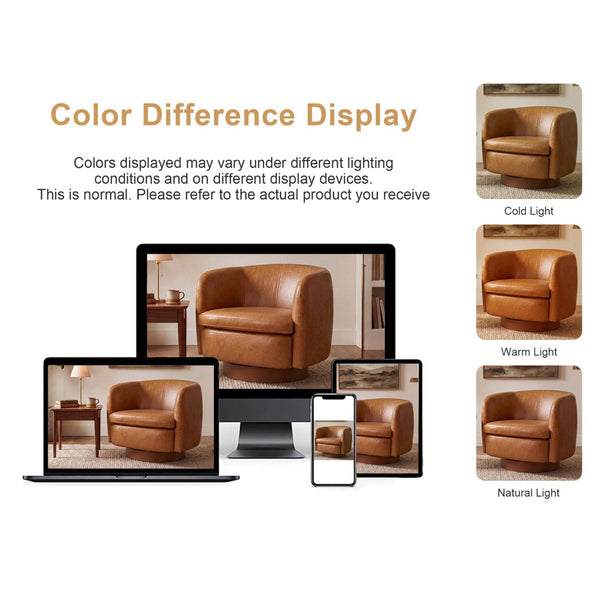 English Elm Mistpeople Swivel Barrel Chair Upholstered Round Seat Solid Wood Base Compact Accent Brown W5188P509319