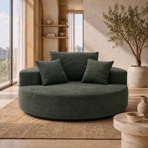 English Elm 55-Inch Oversized Round Chenille Accent Chair Deep Seat Lounge for Bedroom Living Room Green W5188P515973