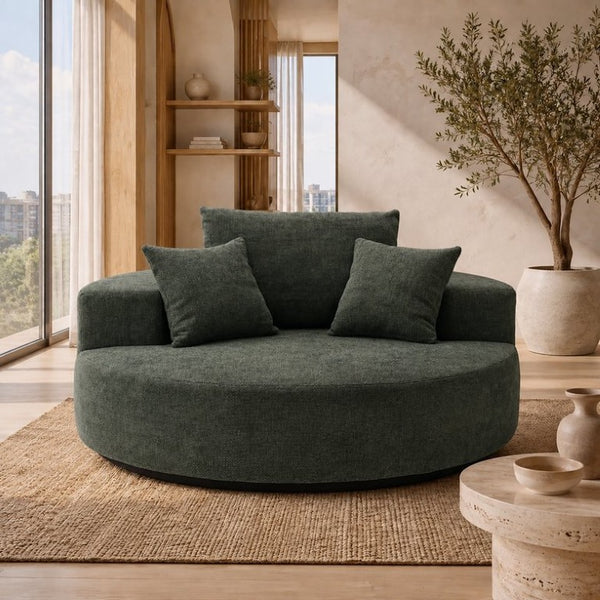 English Elm 55-Inch Oversized Round Chenille Accent Chair Deep Seat Lounge for Bedroom Living Room Green W5188P515973